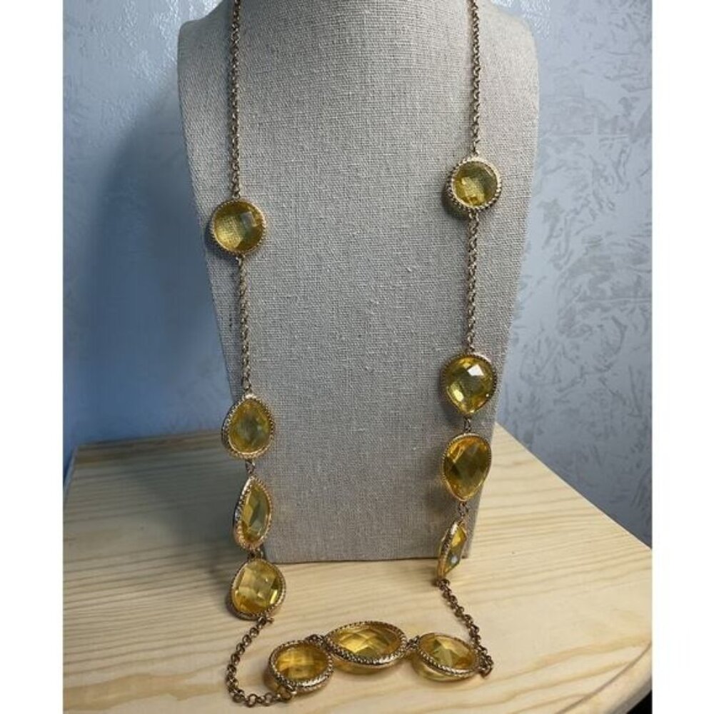 Gold Tone Topaz Layering Double Sided Acrylic Necklace with Lobster Claw Extend